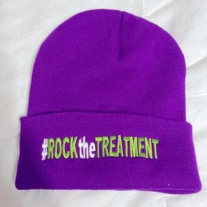NWOT - Purple #RockTheTreatment - Knit Hat White & Lime Green Embroidery - OSFA